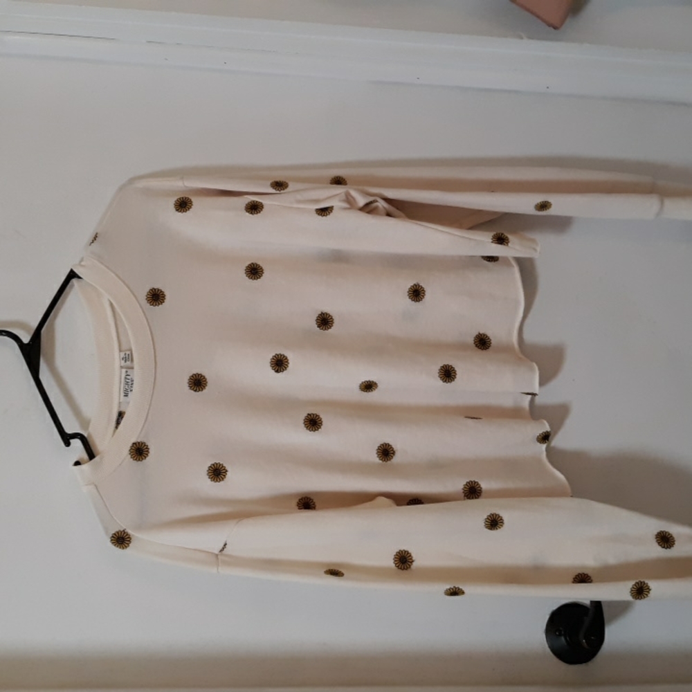 Cream with yellow sunflowers light weight sweatshirt Mighty Fine size XL